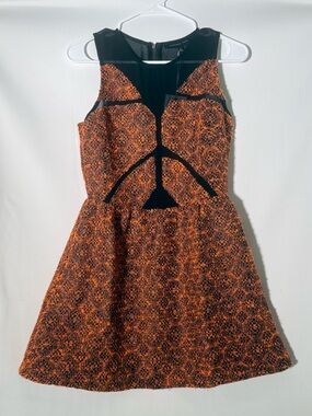 Endless Rose Orange Patterned Mini Dress with Black Trim